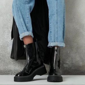 Black Chunky Zip Up Boots - Size 9